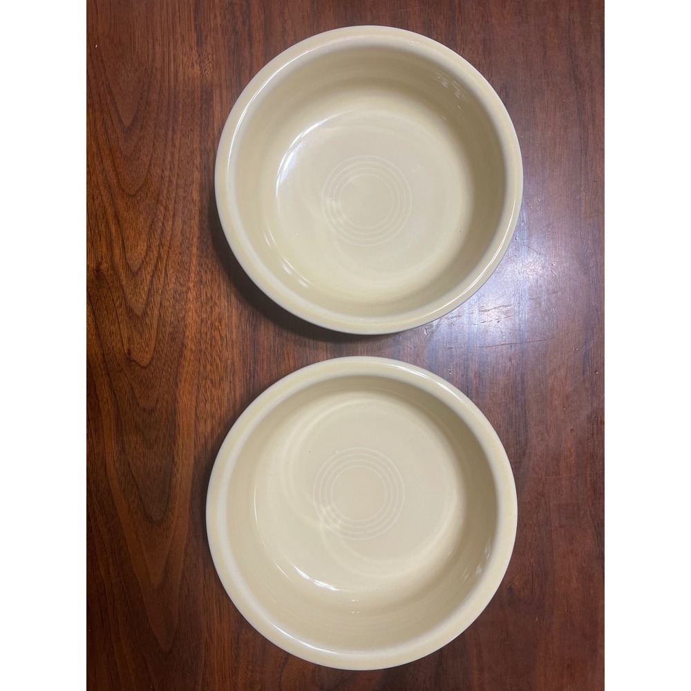 Vintage Fiesta Ware Set 2 Yellow/Ivory Soup Cereal Bowls 6.75 inch‎ Embossed USA